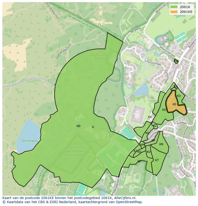Afbeelding van het postcodegebied 2061 KE op de kaart.