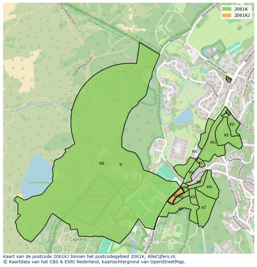 Afbeelding van het postcodegebied 2061 KJ op de kaart.