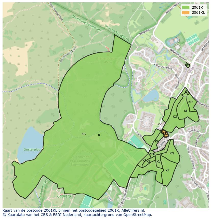 Afbeelding van het postcodegebied 2061 KL op de kaart.