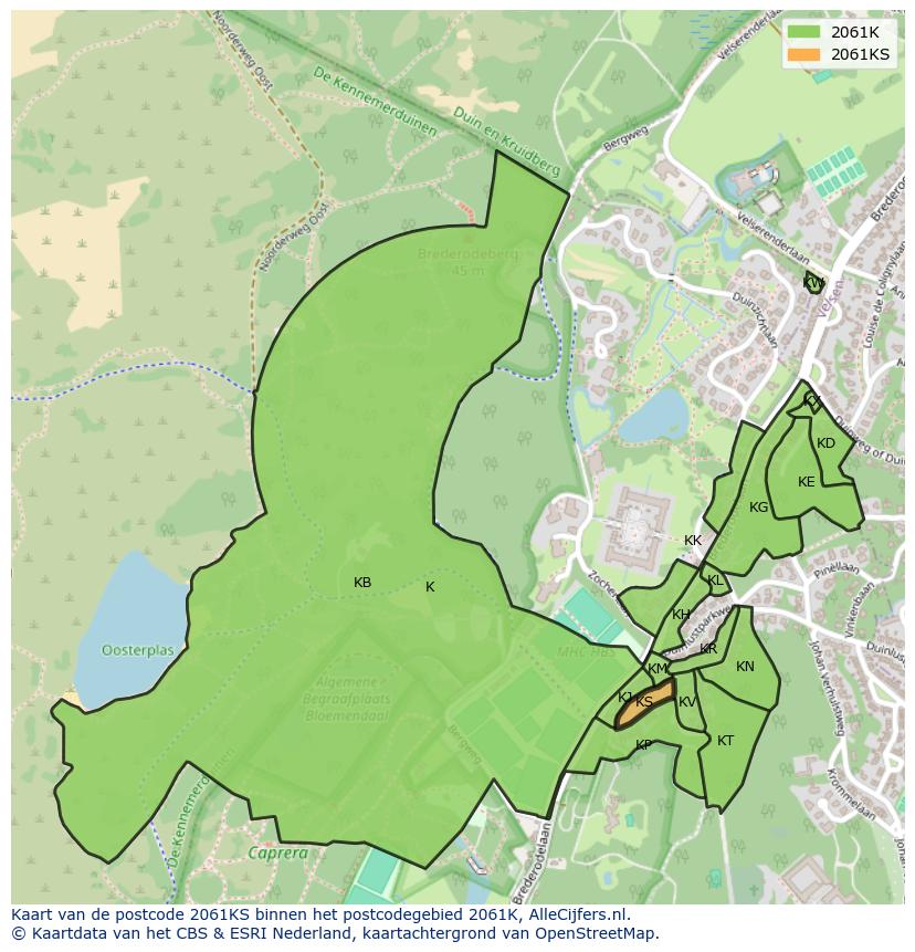 Afbeelding van het postcodegebied 2061 KS op de kaart.