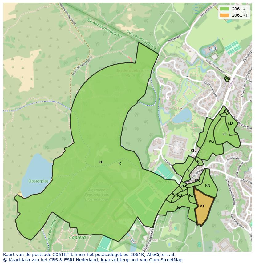 Afbeelding van het postcodegebied 2061 KT op de kaart.