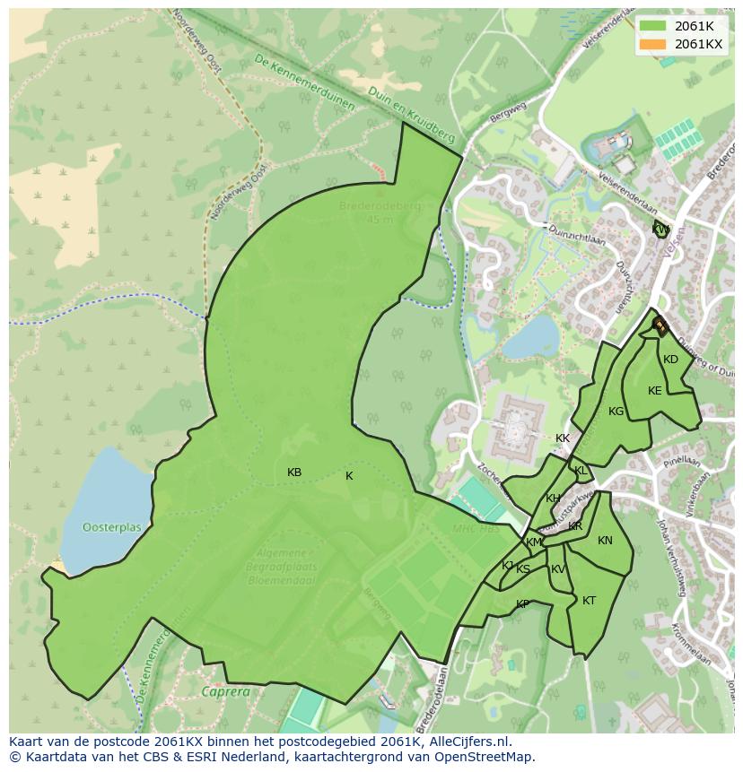 Afbeelding van het postcodegebied 2061 KX op de kaart.