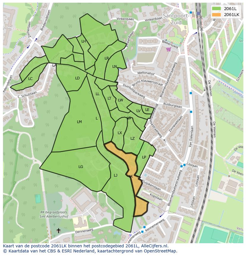 Afbeelding van het postcodegebied 2061 LK op de kaart.