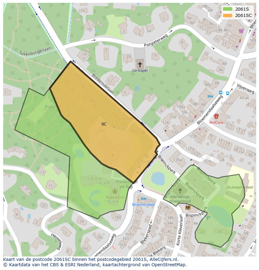 Afbeelding van het postcodegebied 2061 SC op de kaart.