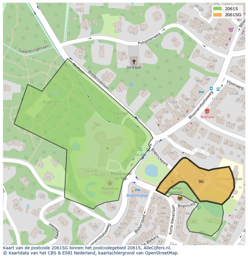 Afbeelding van het postcodegebied 2061 SG op de kaart.