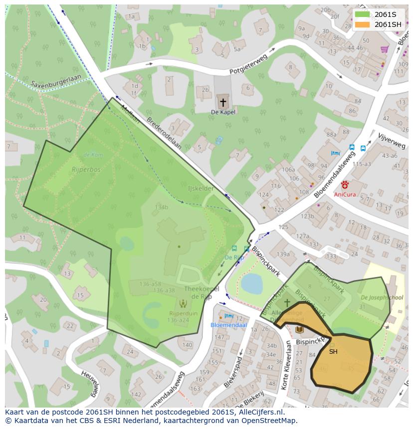 Afbeelding van het postcodegebied 2061 SH op de kaart.