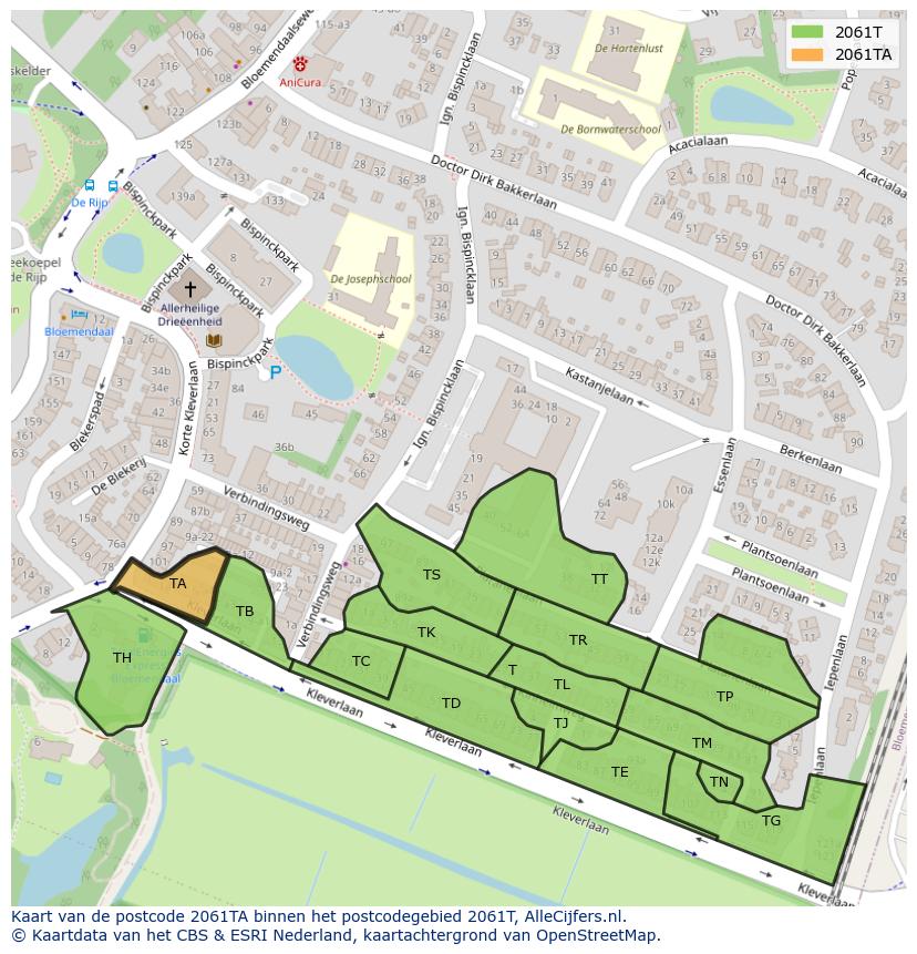 Afbeelding van het postcodegebied 2061 TA op de kaart.