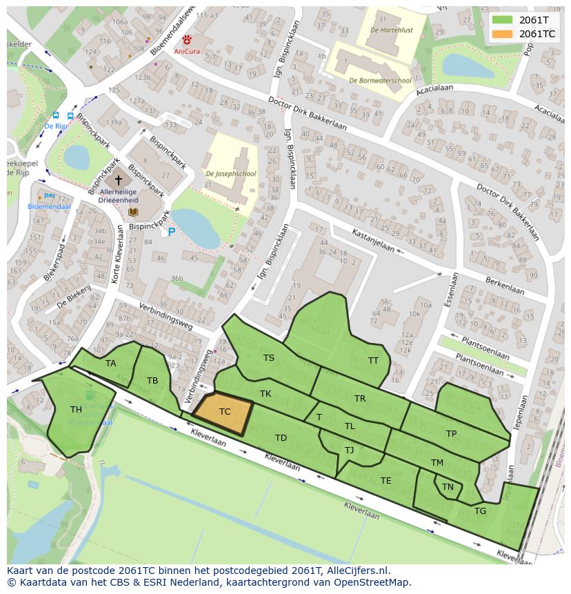 Afbeelding van het postcodegebied 2061 TC op de kaart.