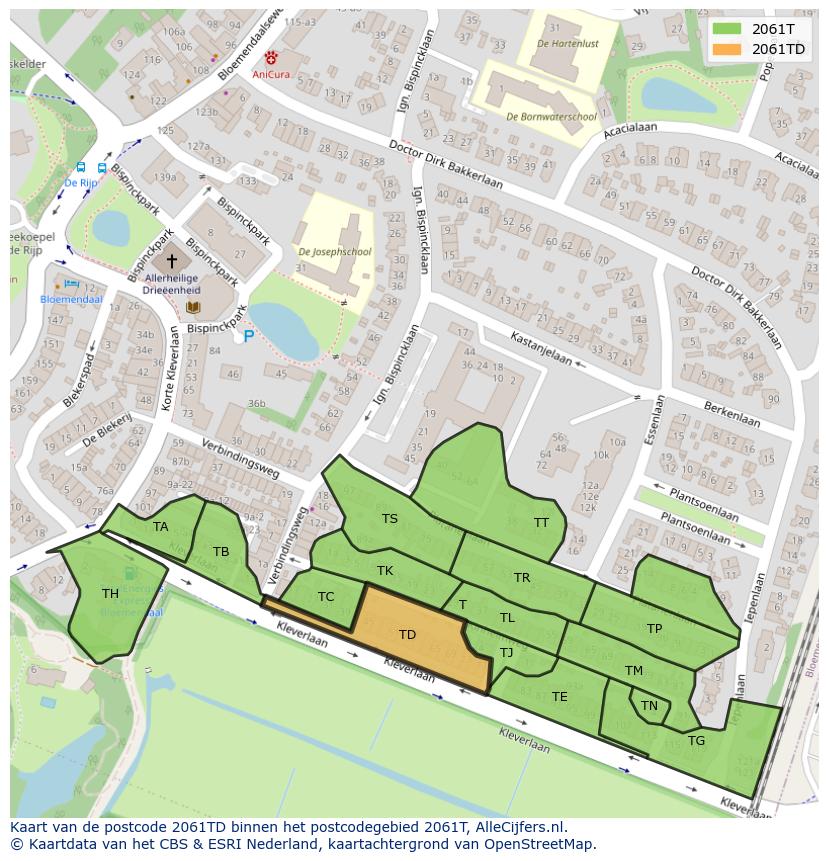 Afbeelding van het postcodegebied 2061 TD op de kaart.
