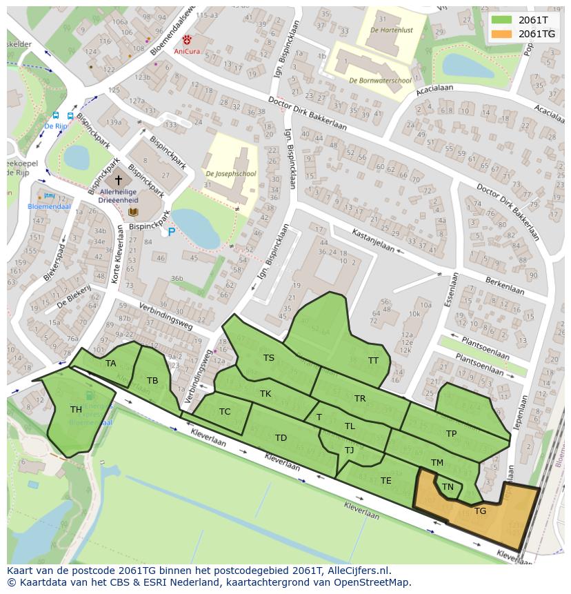 Afbeelding van het postcodegebied 2061 TG op de kaart.