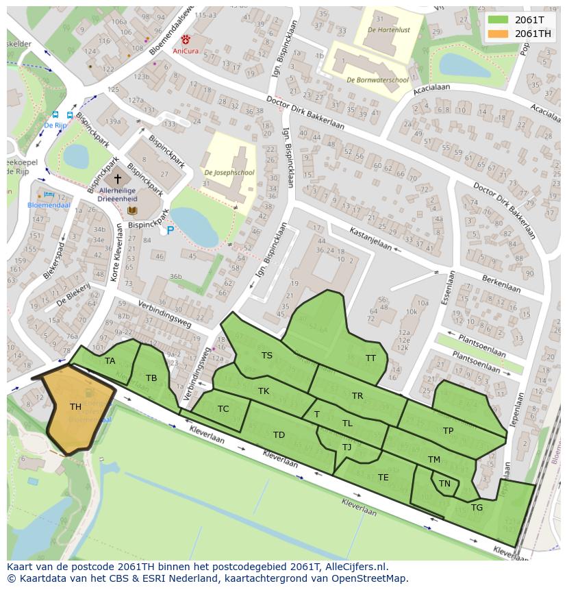 Afbeelding van het postcodegebied 2061 TH op de kaart.
