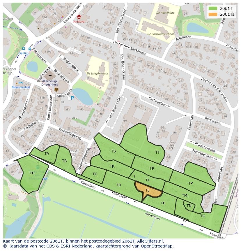 Afbeelding van het postcodegebied 2061 TJ op de kaart.