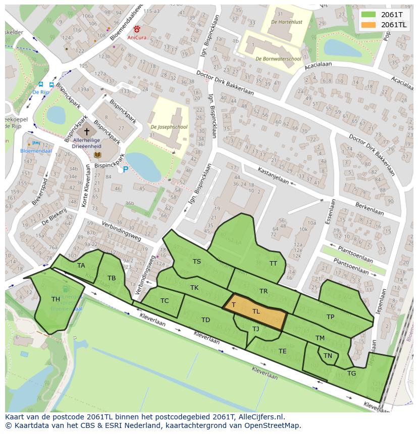 Afbeelding van het postcodegebied 2061 TL op de kaart.