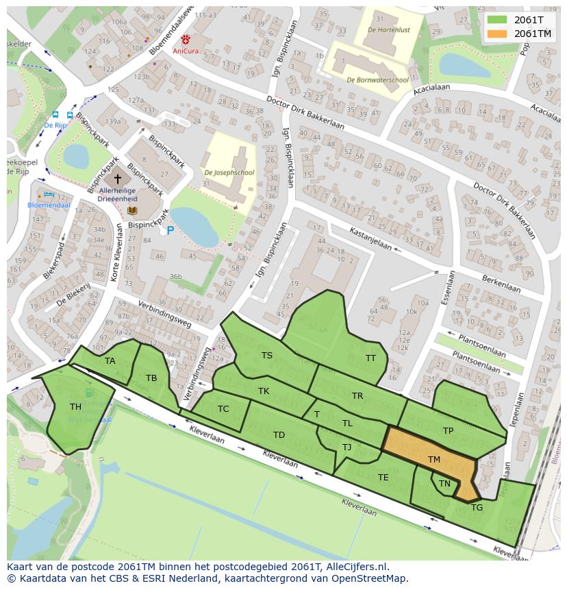 Afbeelding van het postcodegebied 2061 TM op de kaart.