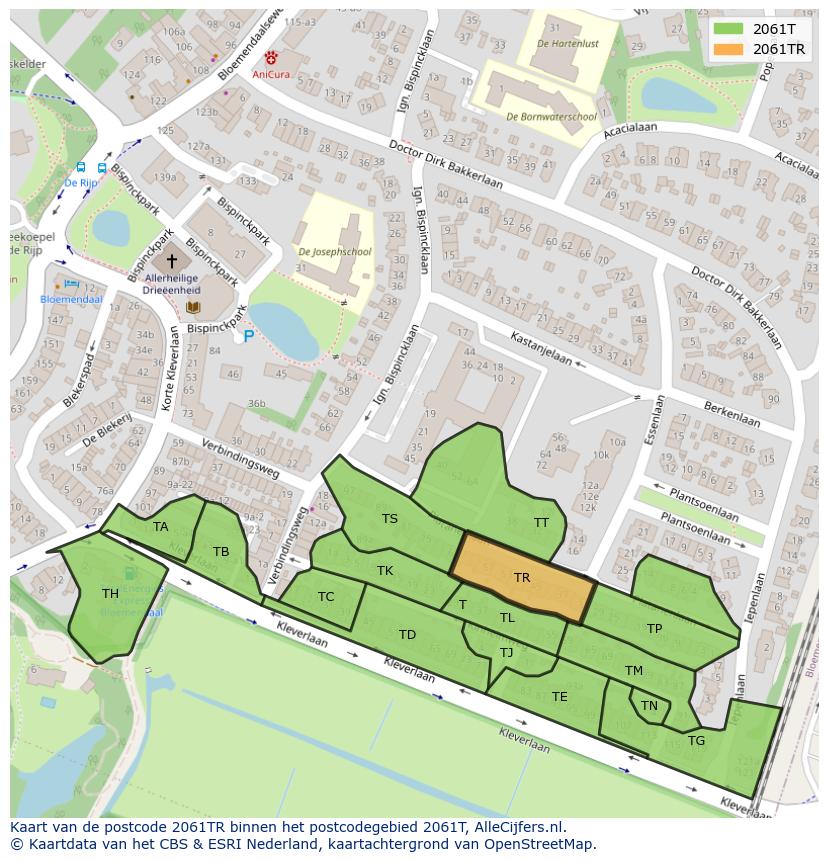 Afbeelding van het postcodegebied 2061 TR op de kaart.