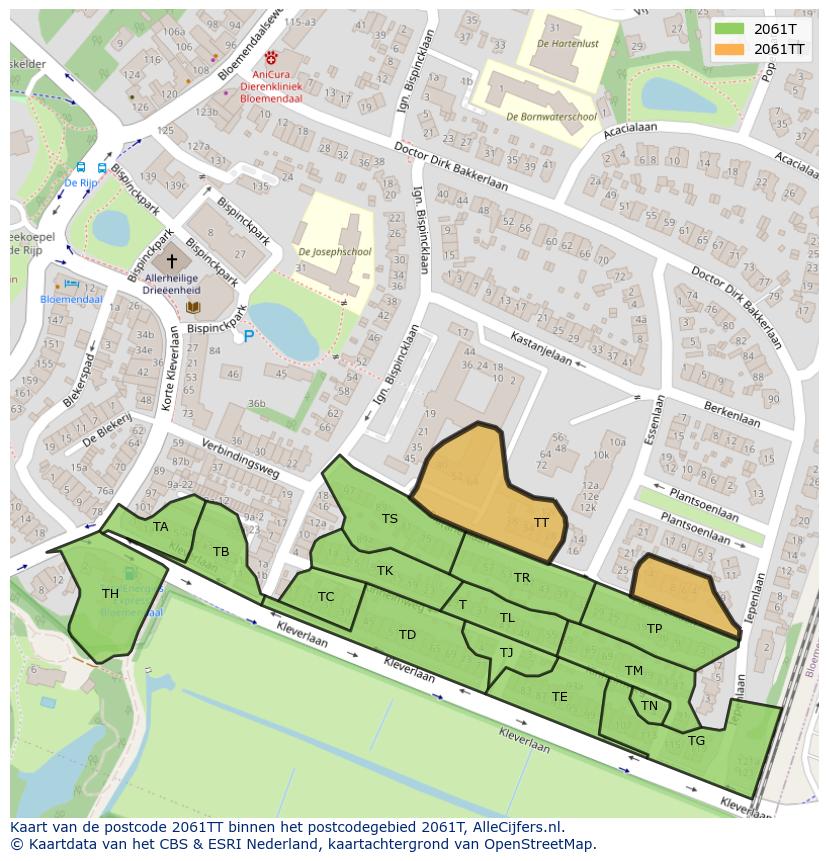 Afbeelding van het postcodegebied 2061 TT op de kaart.