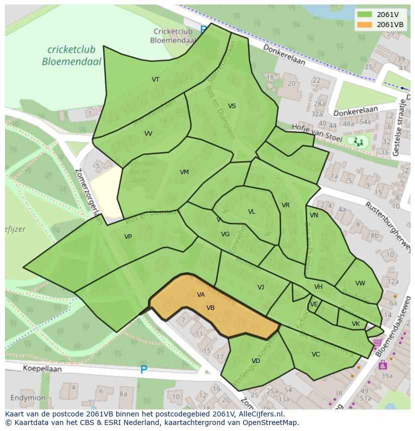 Afbeelding van het postcodegebied 2061 VB op de kaart.