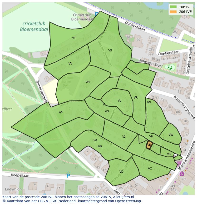 Afbeelding van het postcodegebied 2061 VE op de kaart.