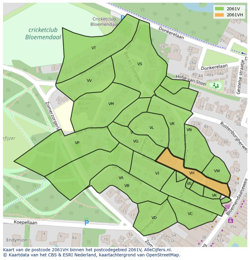 Afbeelding van het postcodegebied 2061 VH op de kaart.