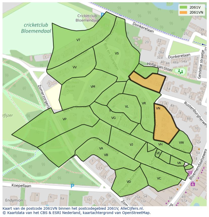 Afbeelding van het postcodegebied 2061 VN op de kaart.