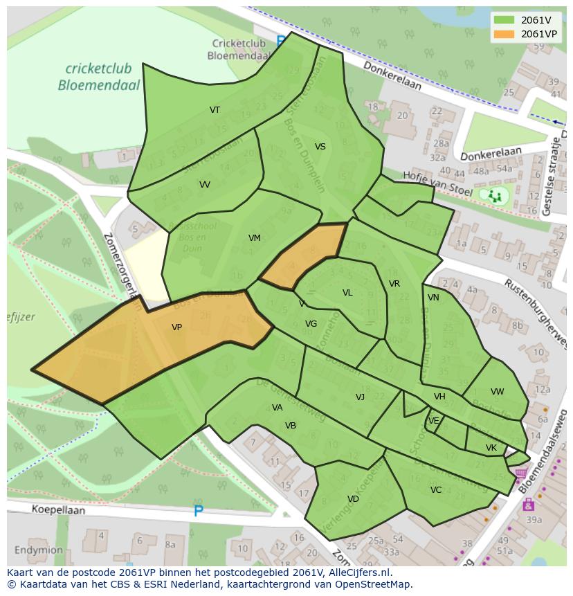 Afbeelding van het postcodegebied 2061 VP op de kaart.