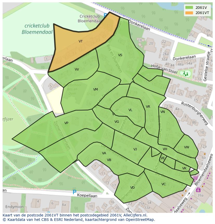 Afbeelding van het postcodegebied 2061 VT op de kaart.