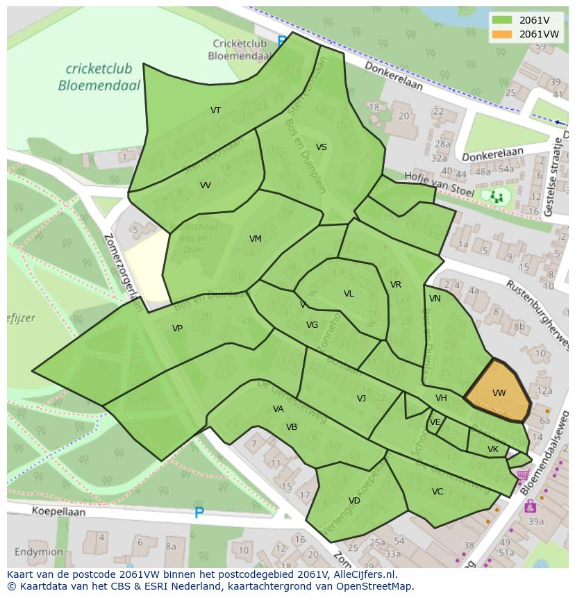 Afbeelding van het postcodegebied 2061 VW op de kaart.