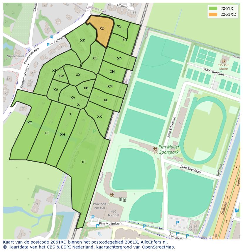 Afbeelding van het postcodegebied 2061 XD op de kaart.