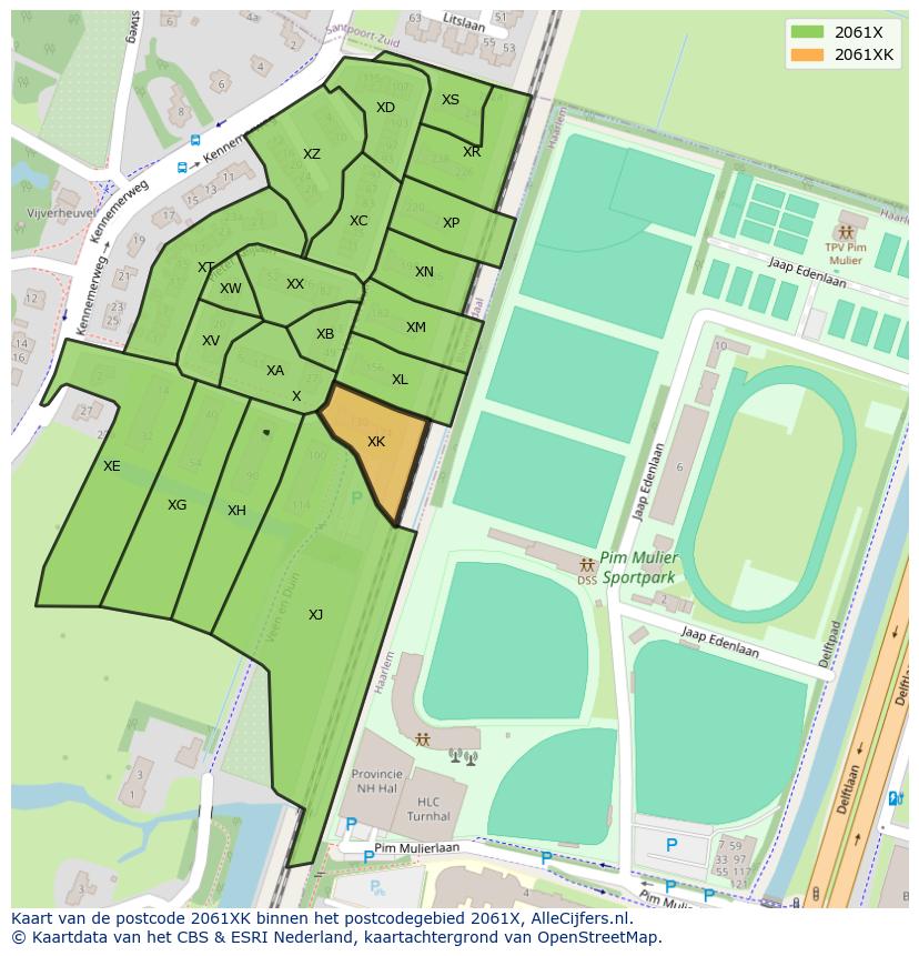 Afbeelding van het postcodegebied 2061 XK op de kaart.