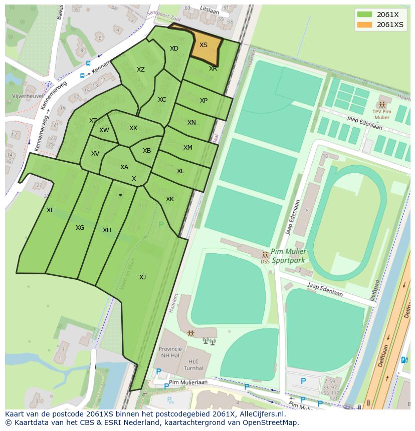 Afbeelding van het postcodegebied 2061 XS op de kaart.