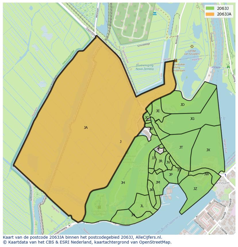 Afbeelding van het postcodegebied 2063 JA op de kaart.