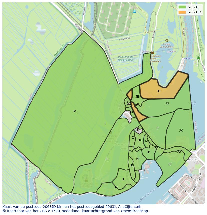 Afbeelding van het postcodegebied 2063 JD op de kaart.