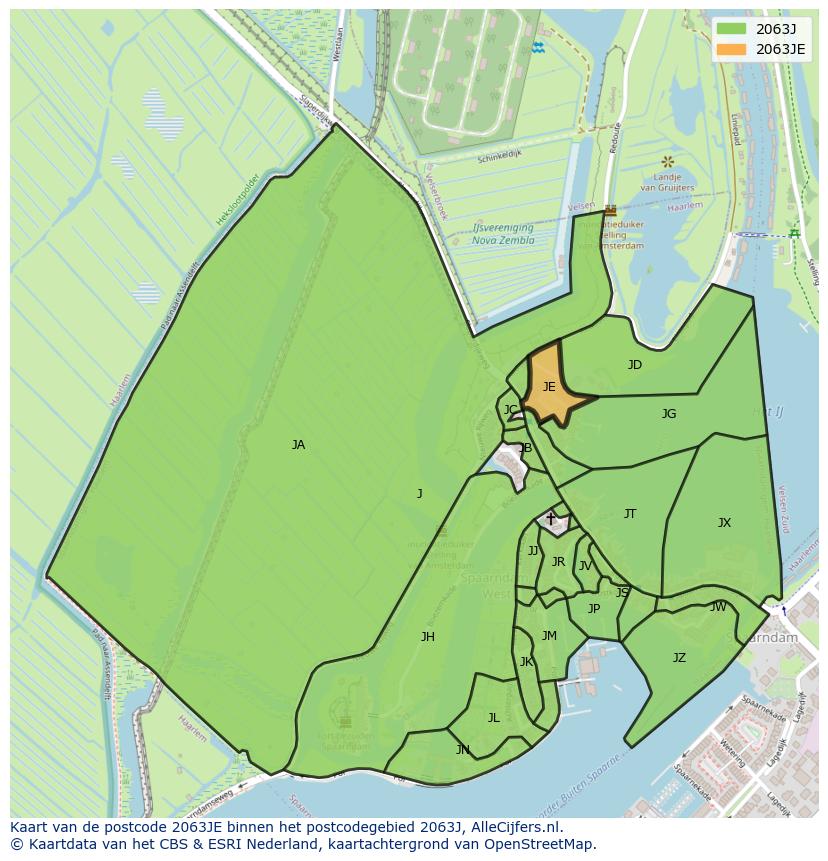 Afbeelding van het postcodegebied 2063 JE op de kaart.