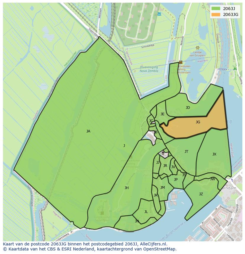 Afbeelding van het postcodegebied 2063 JG op de kaart.