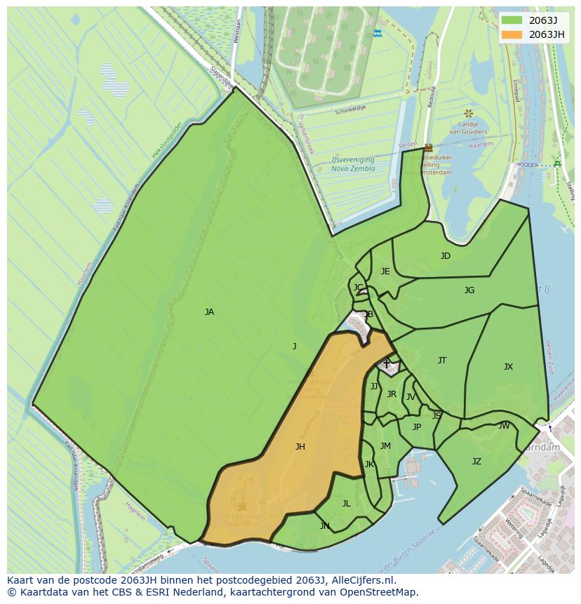 Afbeelding van het postcodegebied 2063 JH op de kaart.