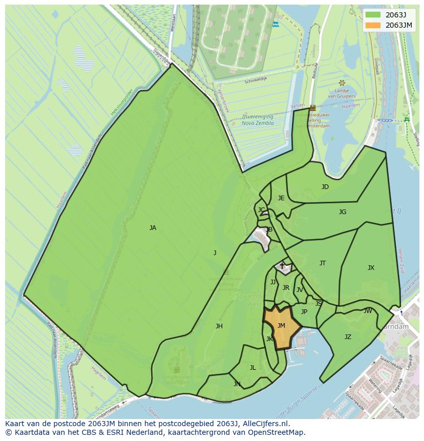 Afbeelding van het postcodegebied 2063 JM op de kaart.