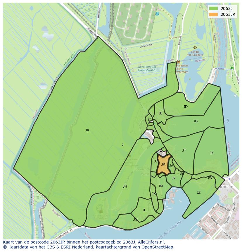 Afbeelding van het postcodegebied 2063 JR op de kaart.