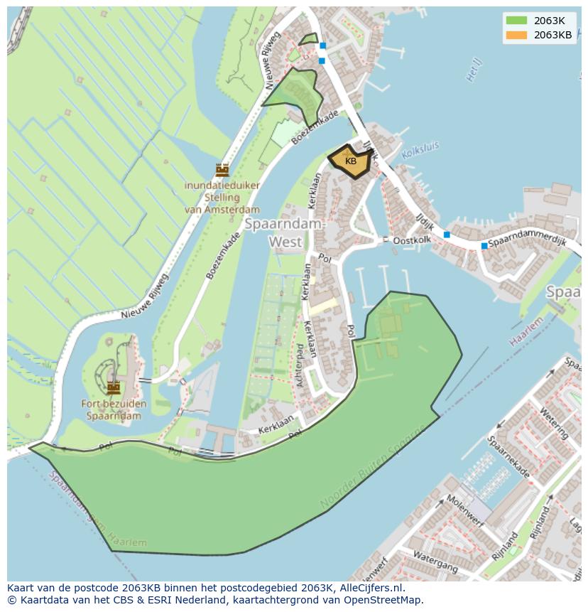 Afbeelding van het postcodegebied 2063 KB op de kaart.
