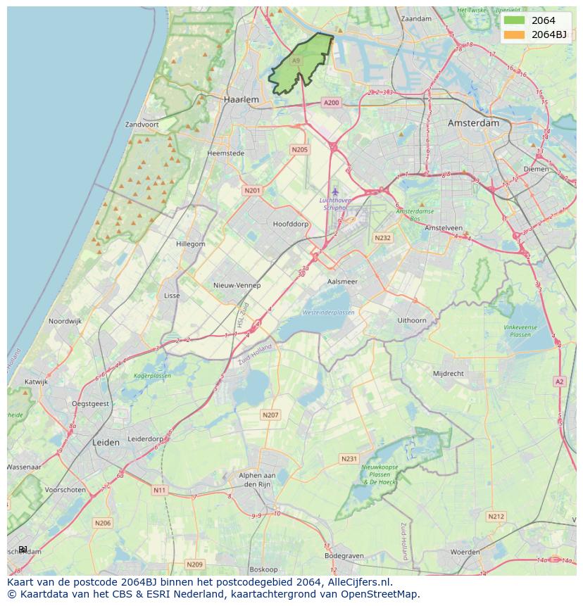 Afbeelding van het postcodegebied 2064 BJ op de kaart.
