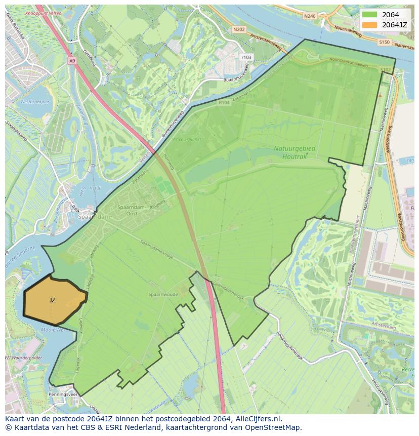 Afbeelding van het postcodegebied 2064 JZ op de kaart.