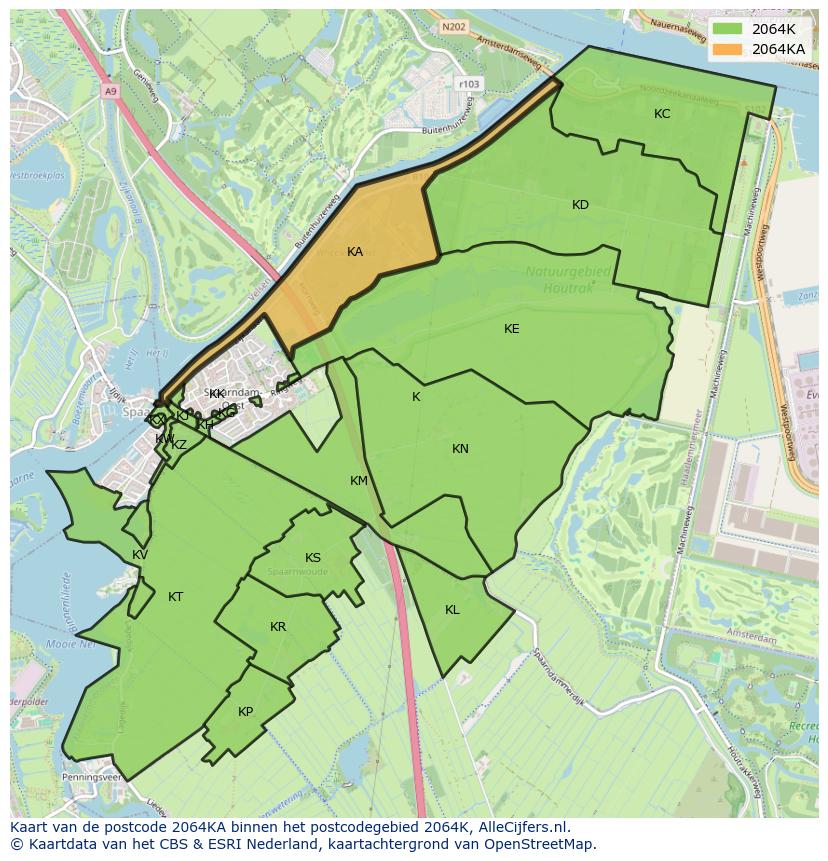 Afbeelding van het postcodegebied 2064 KA op de kaart.