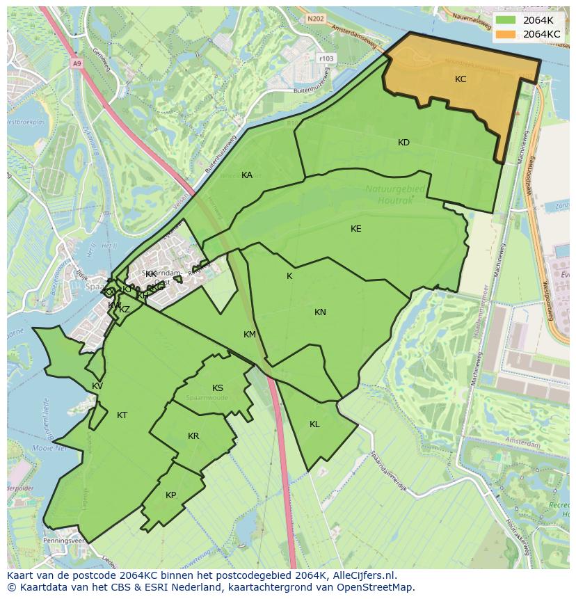 Afbeelding van het postcodegebied 2064 KC op de kaart.