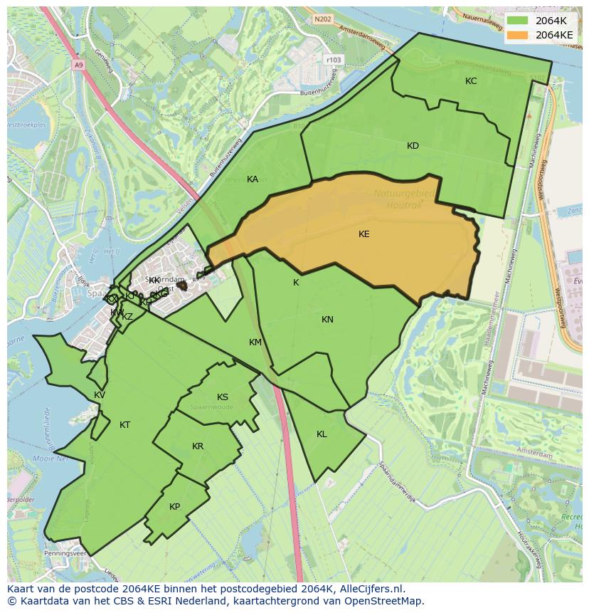 Afbeelding van het postcodegebied 2064 KE op de kaart.