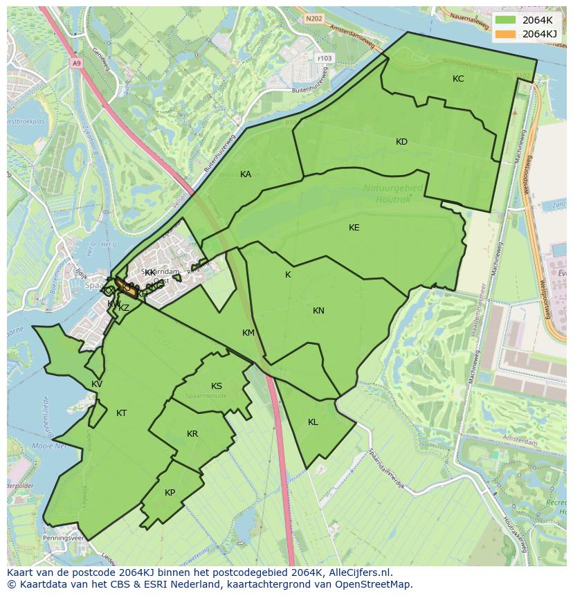 Afbeelding van het postcodegebied 2064 KJ op de kaart.