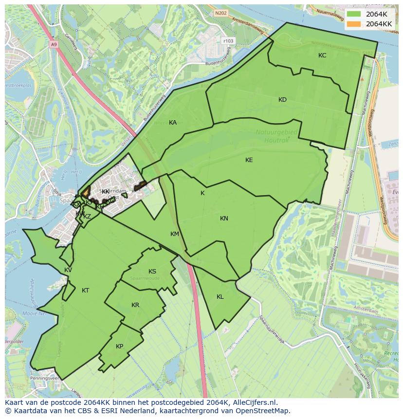 Afbeelding van het postcodegebied 2064 KK op de kaart.