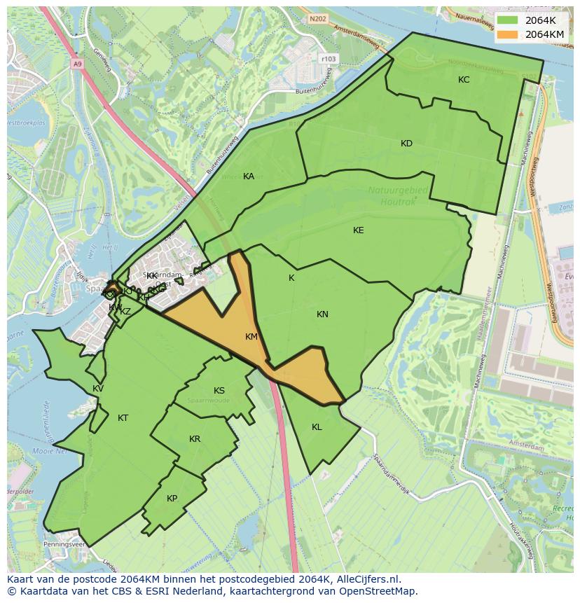 Afbeelding van het postcodegebied 2064 KM op de kaart.