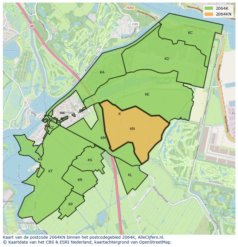 Afbeelding van het postcodegebied 2064 KN op de kaart.