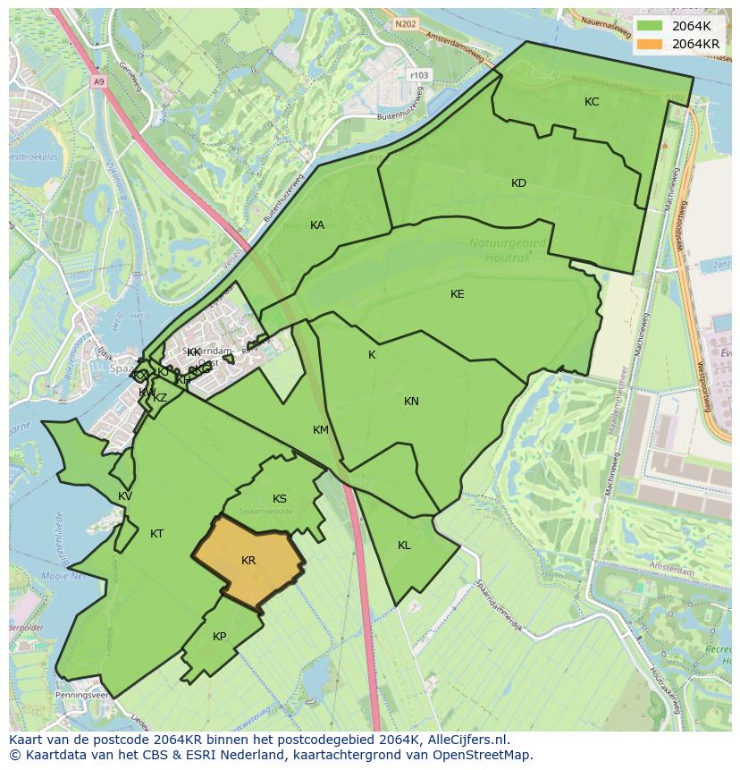 Afbeelding van het postcodegebied 2064 KR op de kaart.