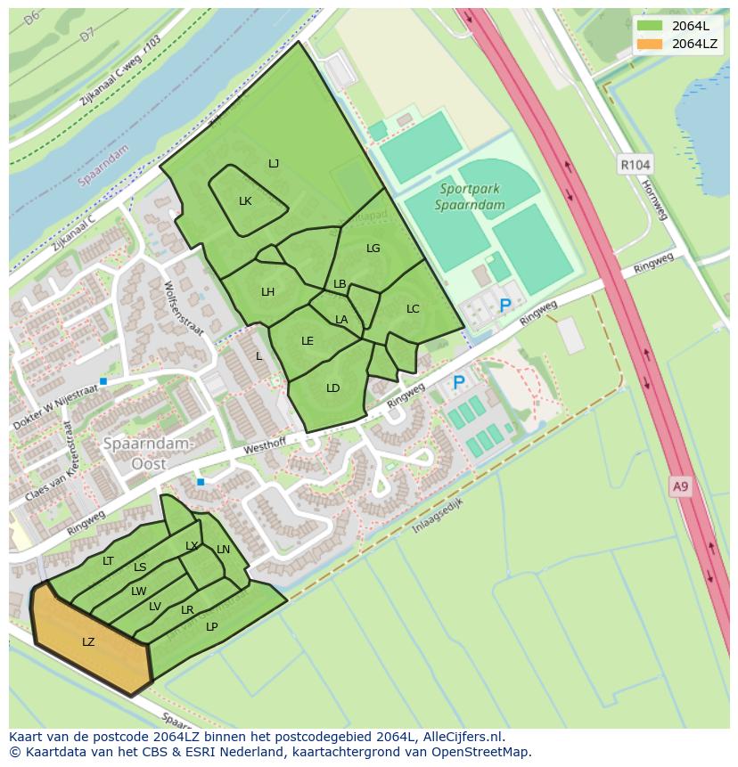 Afbeelding van het postcodegebied 2064 LZ op de kaart.