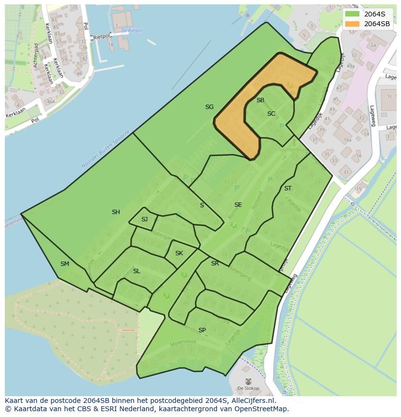 Afbeelding van het postcodegebied 2064 SB op de kaart.